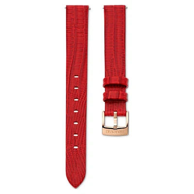 Watch strap, 13 mm (0.51") width, Leather, Red, Rose gold-tone finish by SWAROVSKI