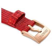 Watch strap, 13 mm (0.51") width, Leather, Red, Rose gold-tone finish by SWAROVSKI