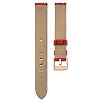 Watch strap, 13 mm (0.51") width, Leather, Red, Rose gold-tone finish by SWAROVSKI