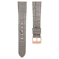 Watch strap, 17 mm (0.67") width, Leather with stitching, Gray, Rose gold-tone finish by SWAROVSKI