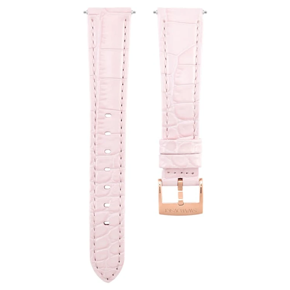 Watch strap, 17 mm (0.67") width, Leather with stitching, Pink, Rose gold-tone finish by SWAROVSKI