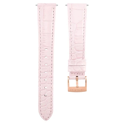 Watch strap, 17 mm (0.67") width, Leather with stitching, Pink, Rose gold-tone finish by SWAROVSKI