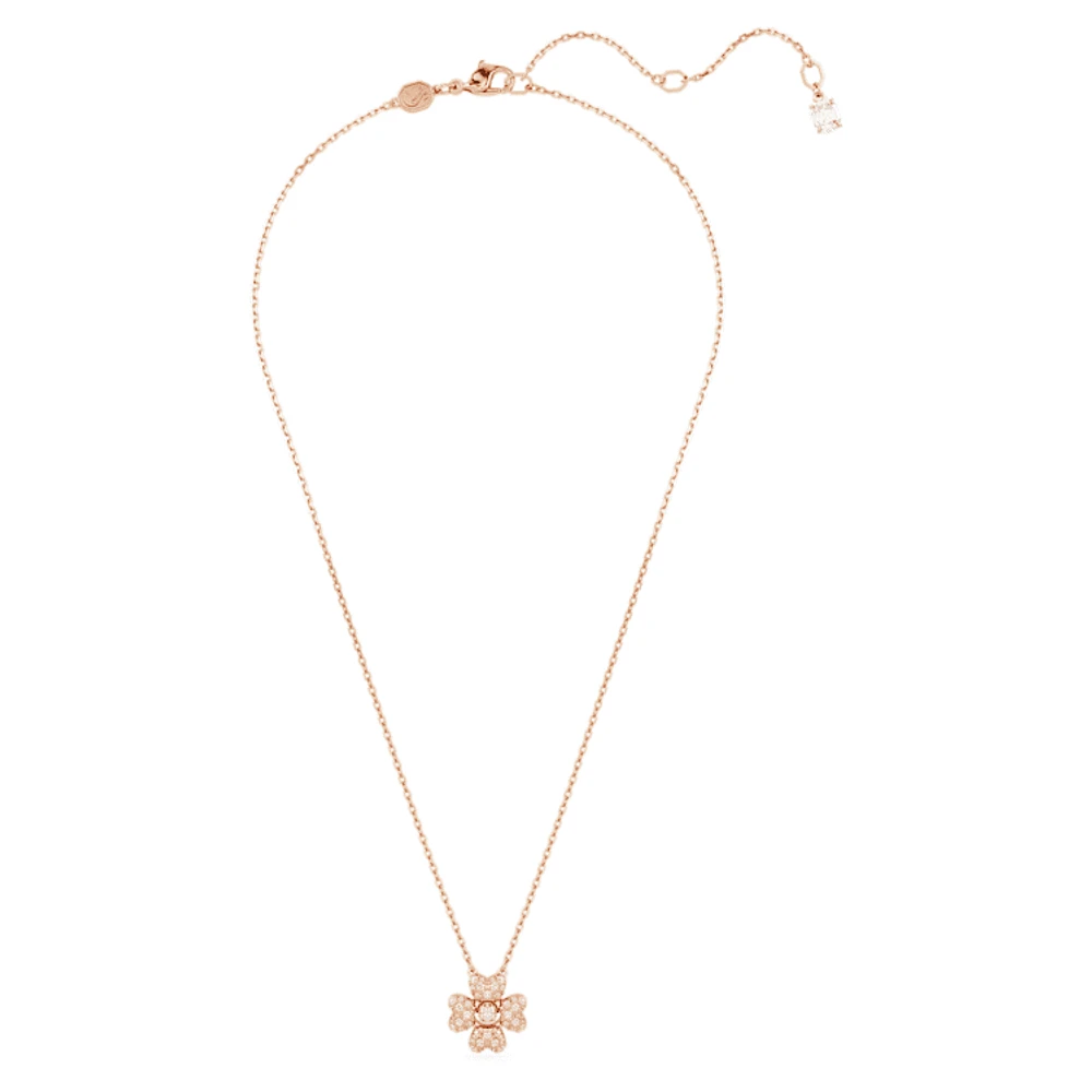 Idyllia pendant, Clover, White, Rose gold-tone plated by SWAROVSKI