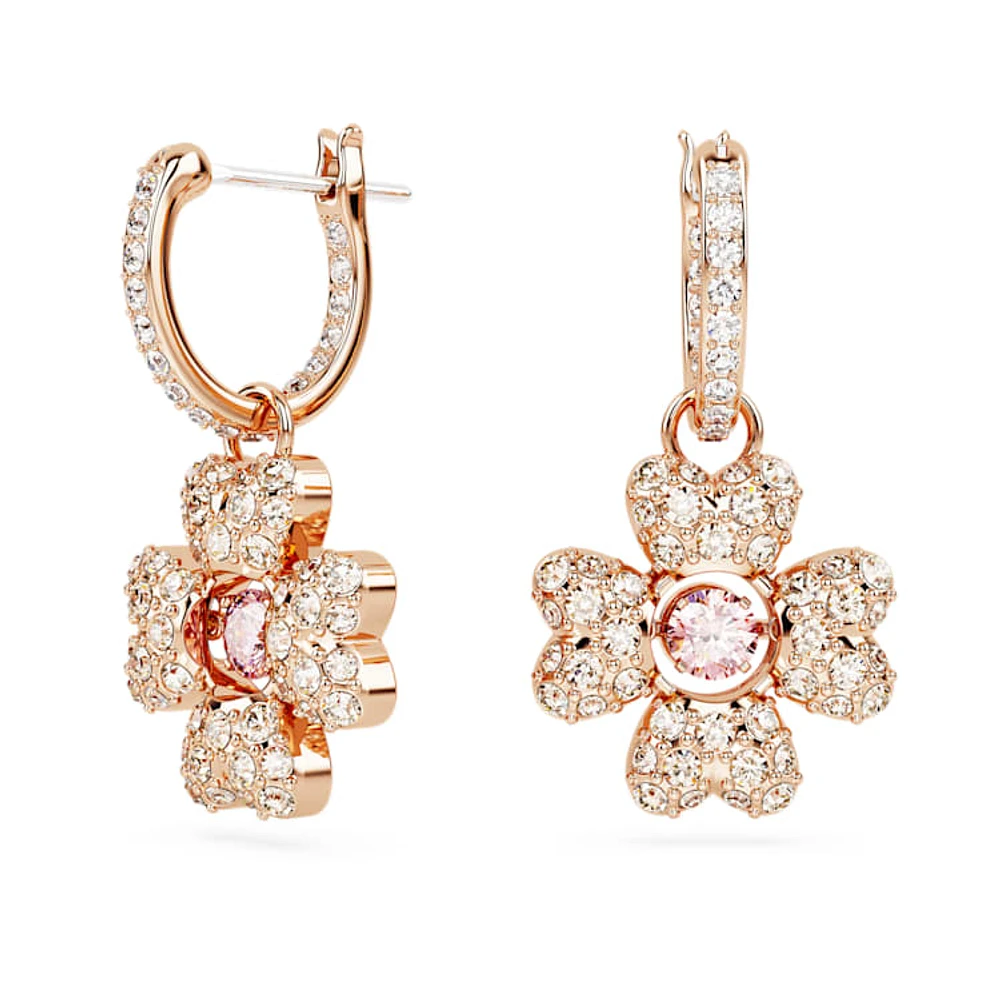 Idyllia drop earrings, Clover, White, Rose gold-tone plated by SWAROVSKI