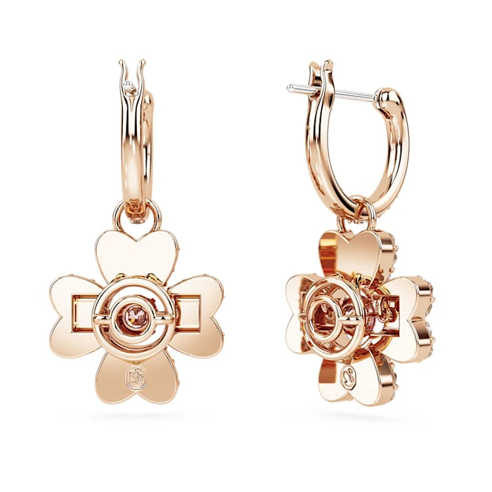 Idyllia drop earrings, Clover, White, Rose gold-tone plated by SWAROVSKI