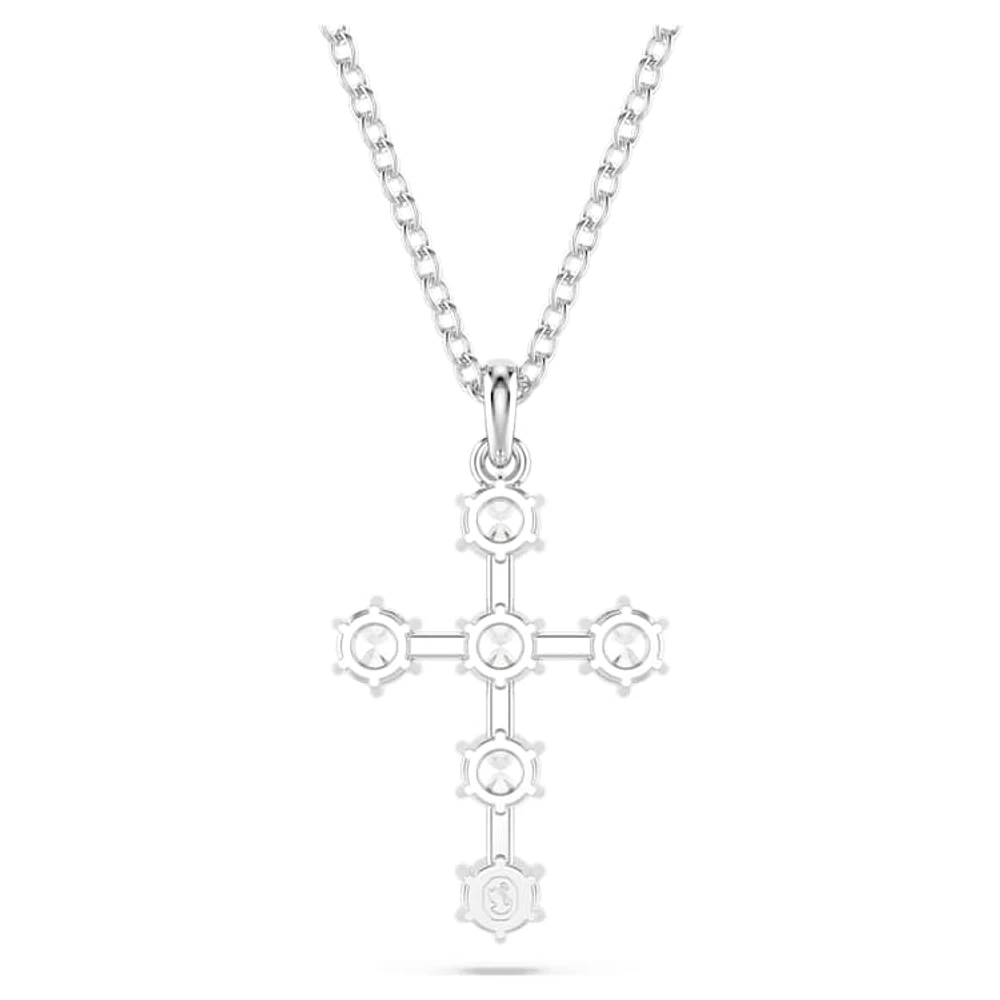 Insigne pendant, Round cut, Cross, White, Rhodium plated by SWAROVSKI