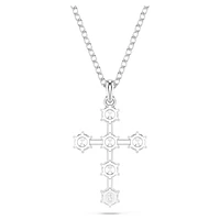 Insigne pendant, Round cut, Cross, White, Rhodium plated by SWAROVSKI