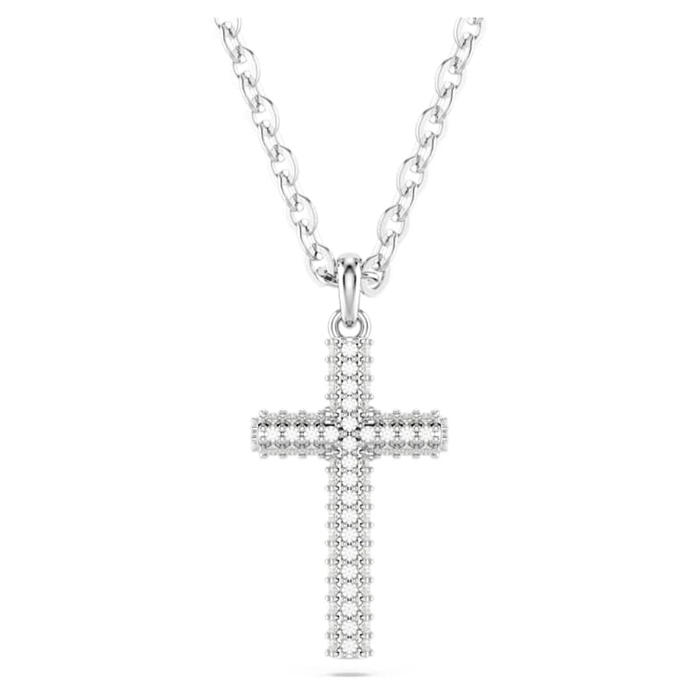 Insigne pendant, Pavé, Cross, White, Rhodium plated by SWAROVSKI