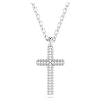 Insigne pendant, Pavé, Cross, White, Rhodium plated by SWAROVSKI