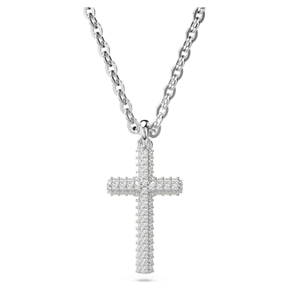 Insigne pendant, Pavé, Cross, White, Rhodium plated by SWAROVSKI