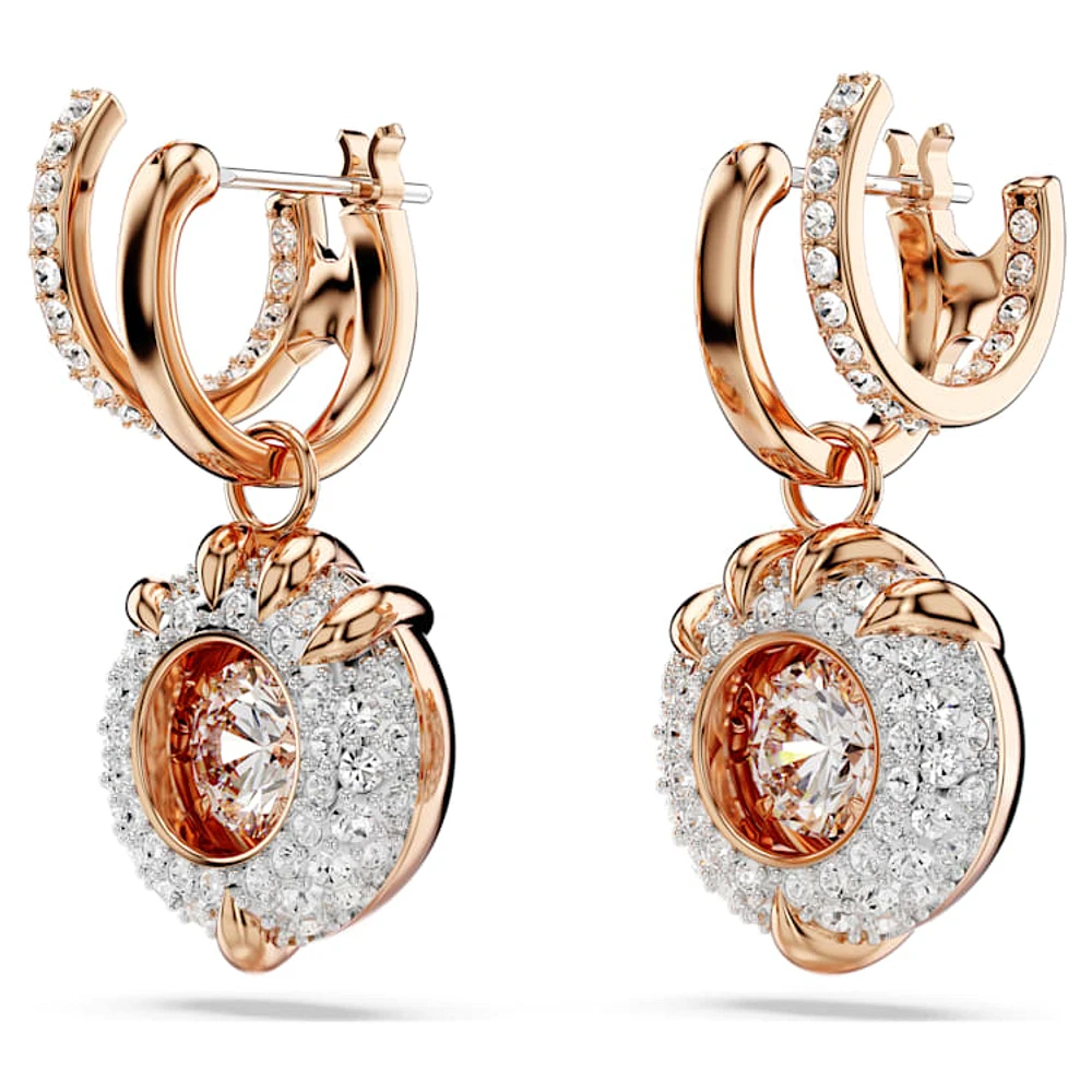 Dragon & Phoenix drop earrings, Dragon’s claw, White, Rose gold-tone plated by SWAROVSKI