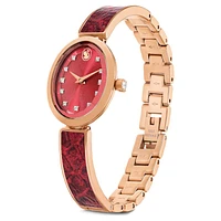 Crystal Rock Oval watch, Swiss Made, Metal bracelet, Red, Rose gold-tone finish by SWAROVSKI