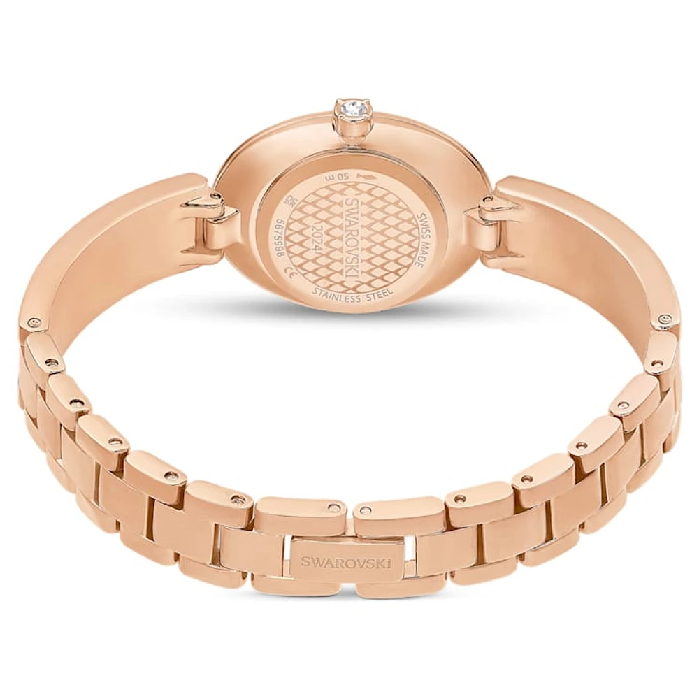 Crystal Rock Oval watch, Swiss Made, Metal bracelet, Red, Rose gold-tone finish by SWAROVSKI