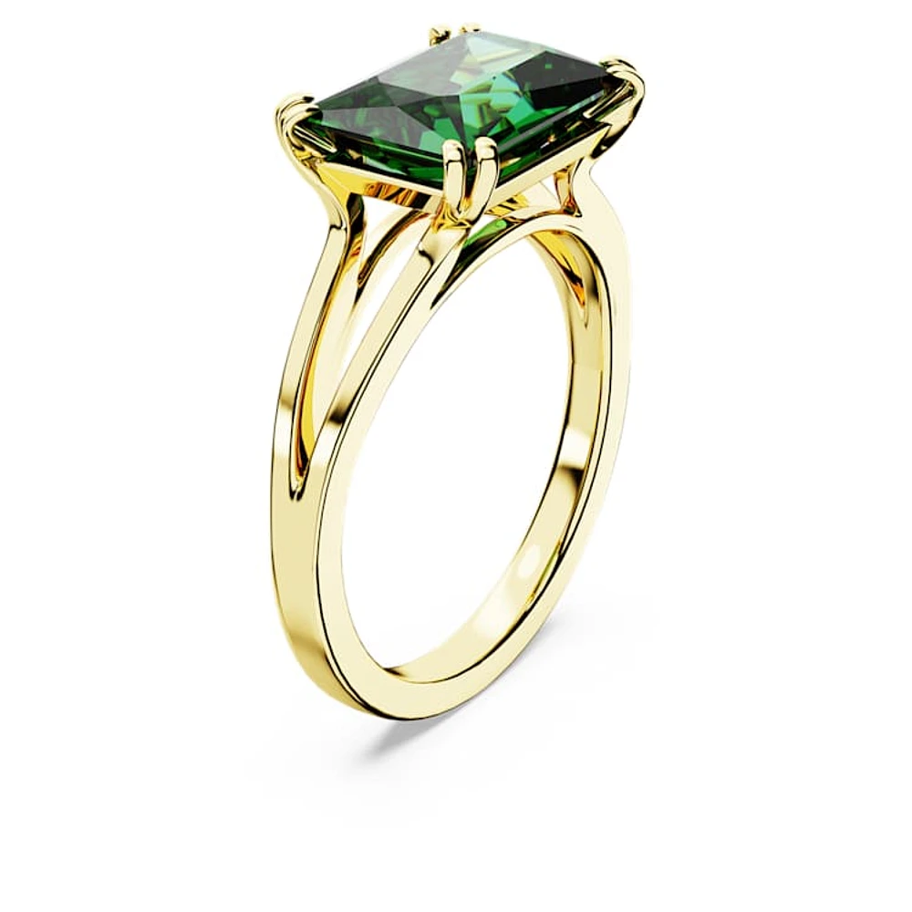 Stilla cocktail ring, Rectangular cut, Green, Gold-tone plated by SWAROVSKI