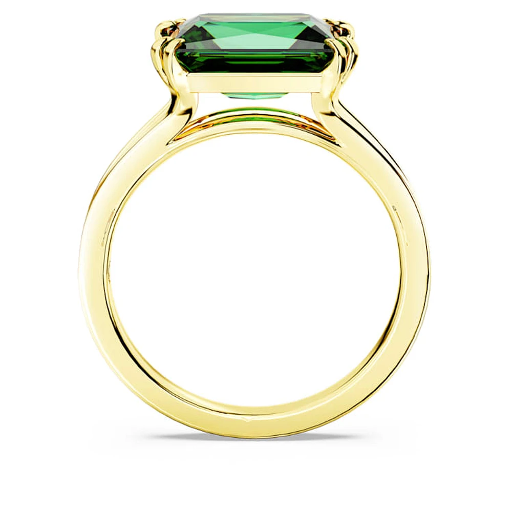 Stilla cocktail ring, Rectangular cut, Green, Gold-tone plated by SWAROVSKI