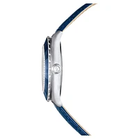 Octea Moon watch, Swiss Made, Moon, Leather strap, Blue, Stainless steel by SWAROVSKI