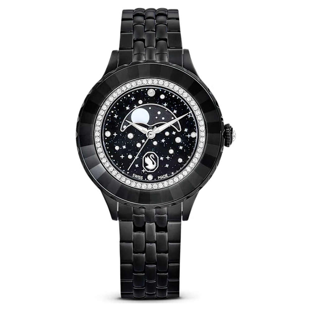 Octea Moon watch, Swiss Made, Moon, Metal bracelet, Black, Black finish by SWAROVSKI