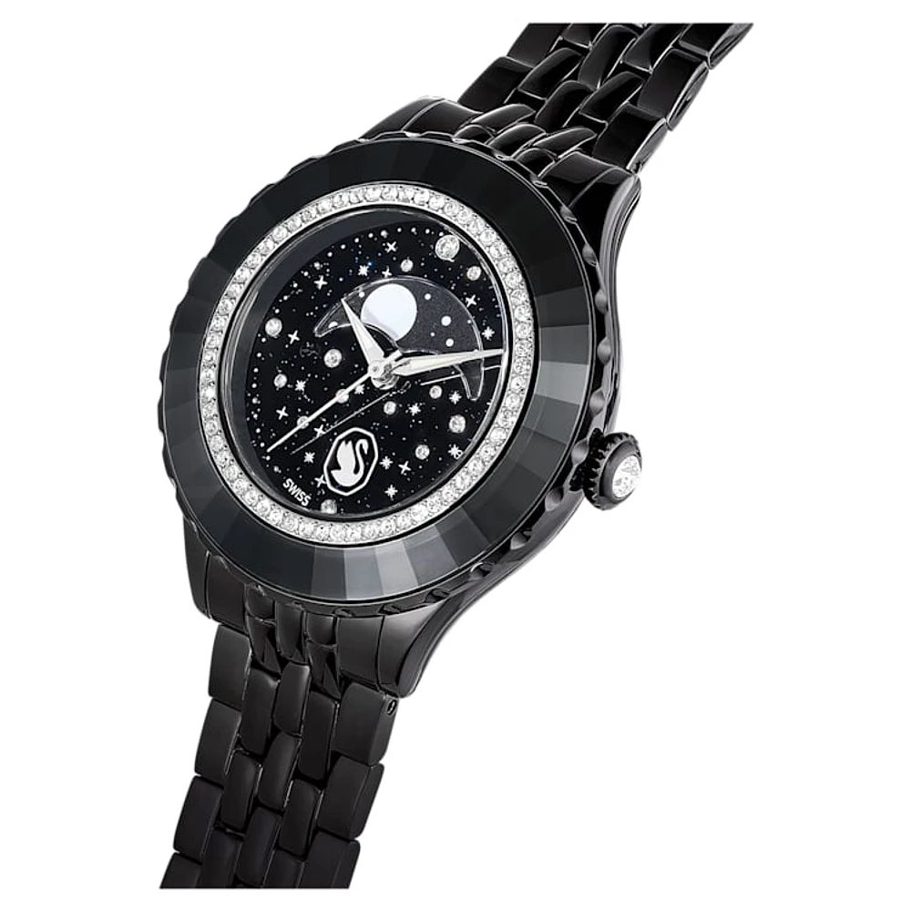 Octea Moon watch, Swiss Made, Moon, Metal bracelet, Black, Black finish by SWAROVSKI