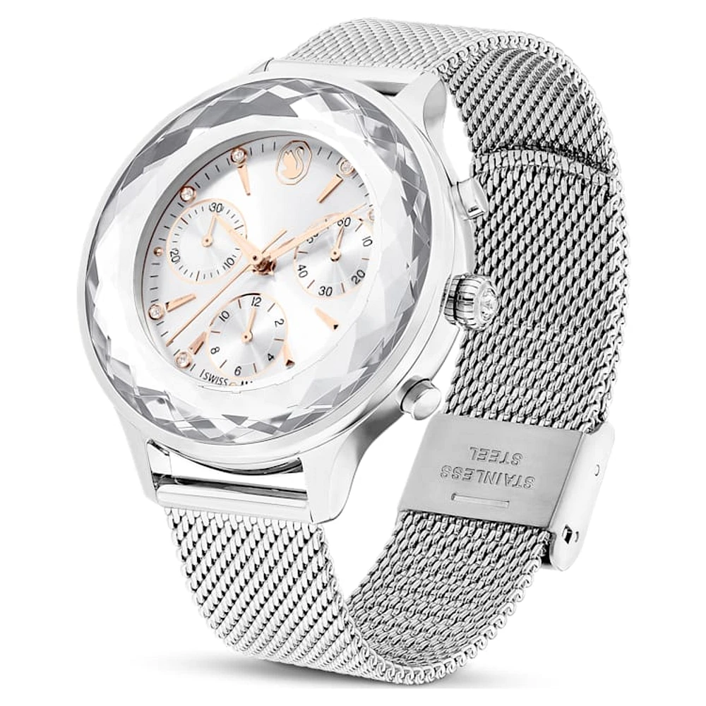 Nova Chrono watch, Swiss Made, Metal bracelet, Silver Tone, Stainless steel by SWAROVSKI