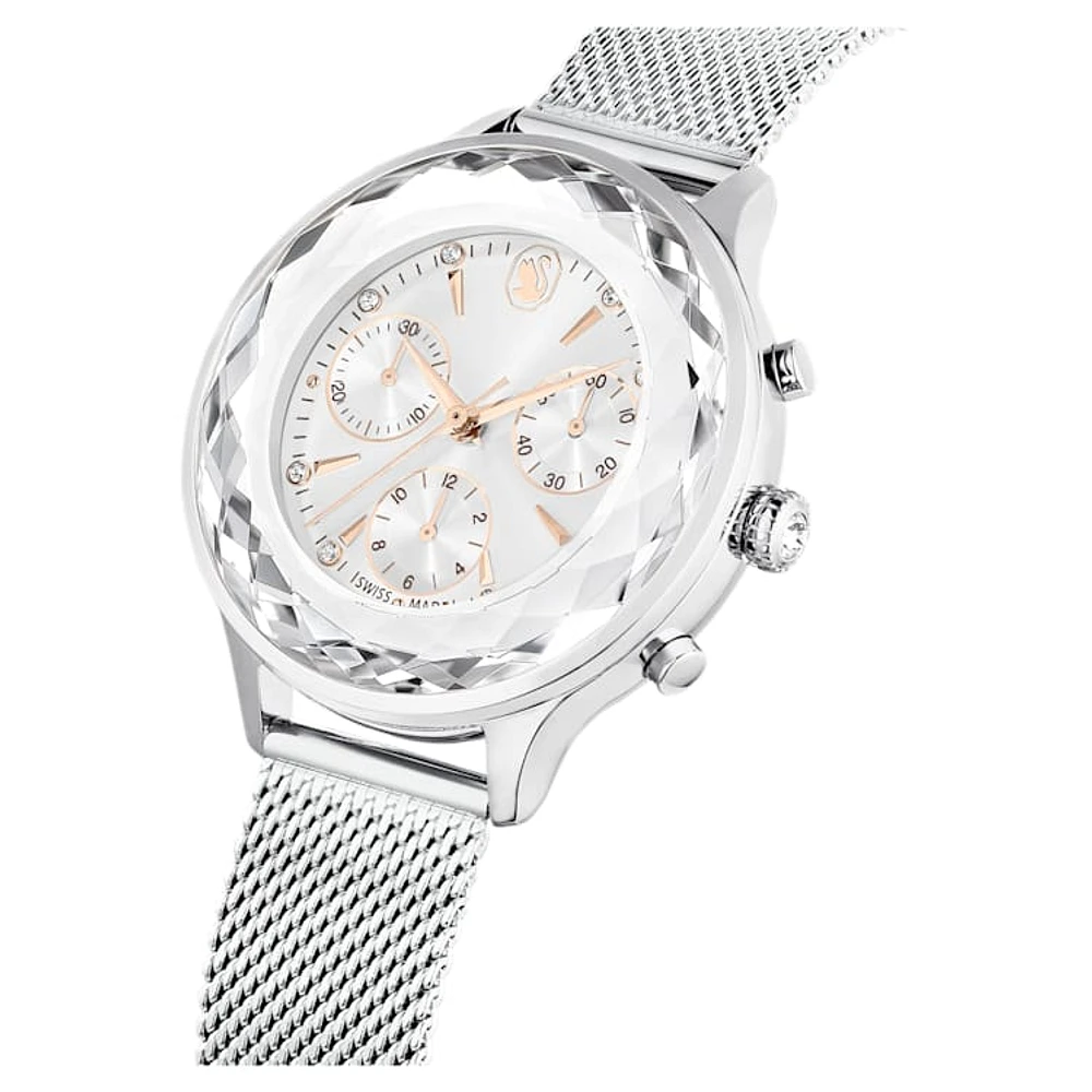 Nova Chrono watch, Swiss Made, Metal bracelet, Silver Tone, Stainless steel by SWAROVSKI