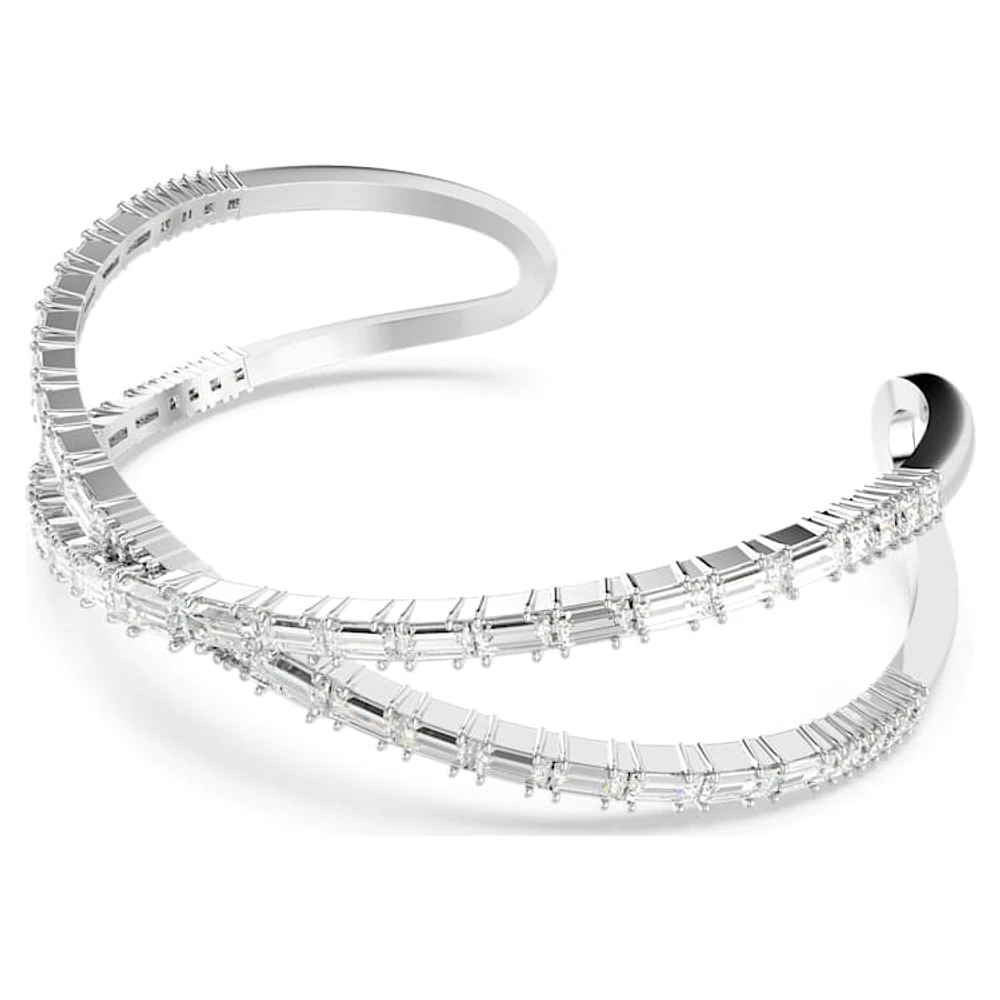 Hyperbola cuff, Infinity, White, Rhodium plated by SWAROVSKI