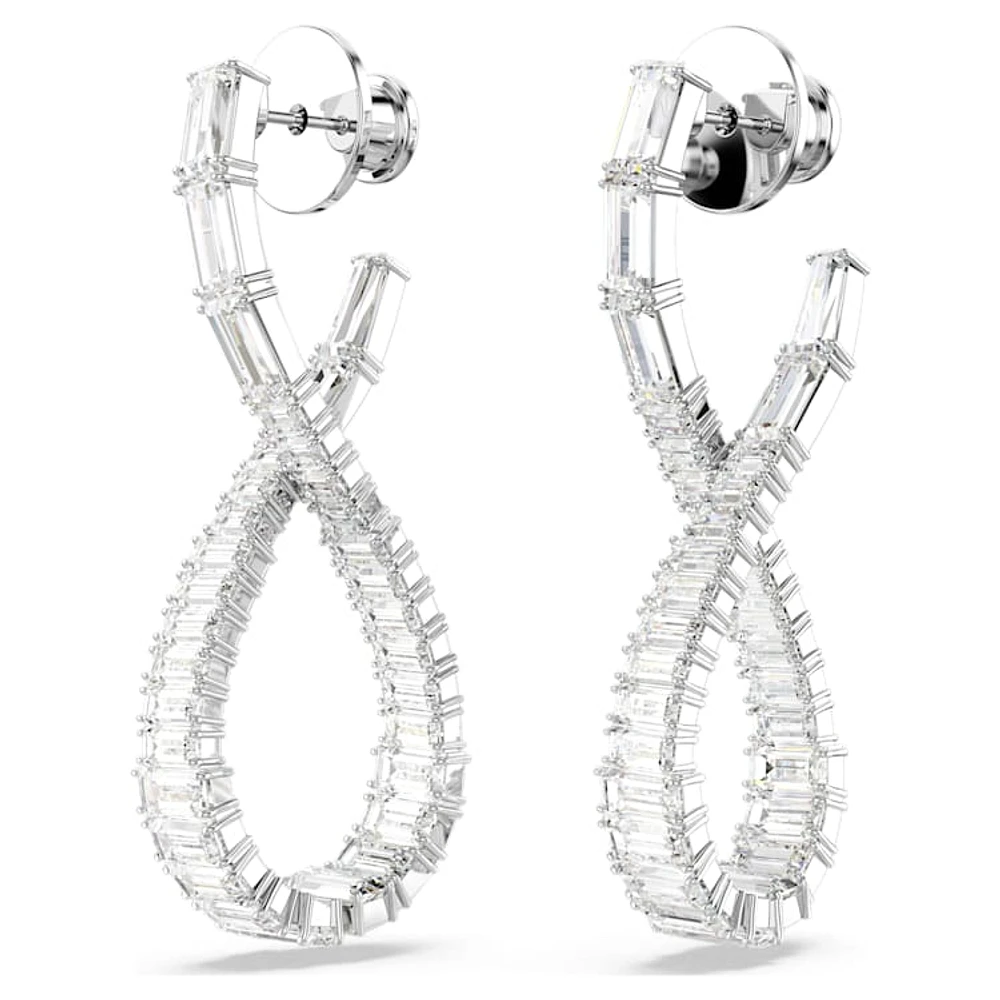 Hyperbola drop earrings, Infinity, White, Rhodium plated by SWAROVSKI