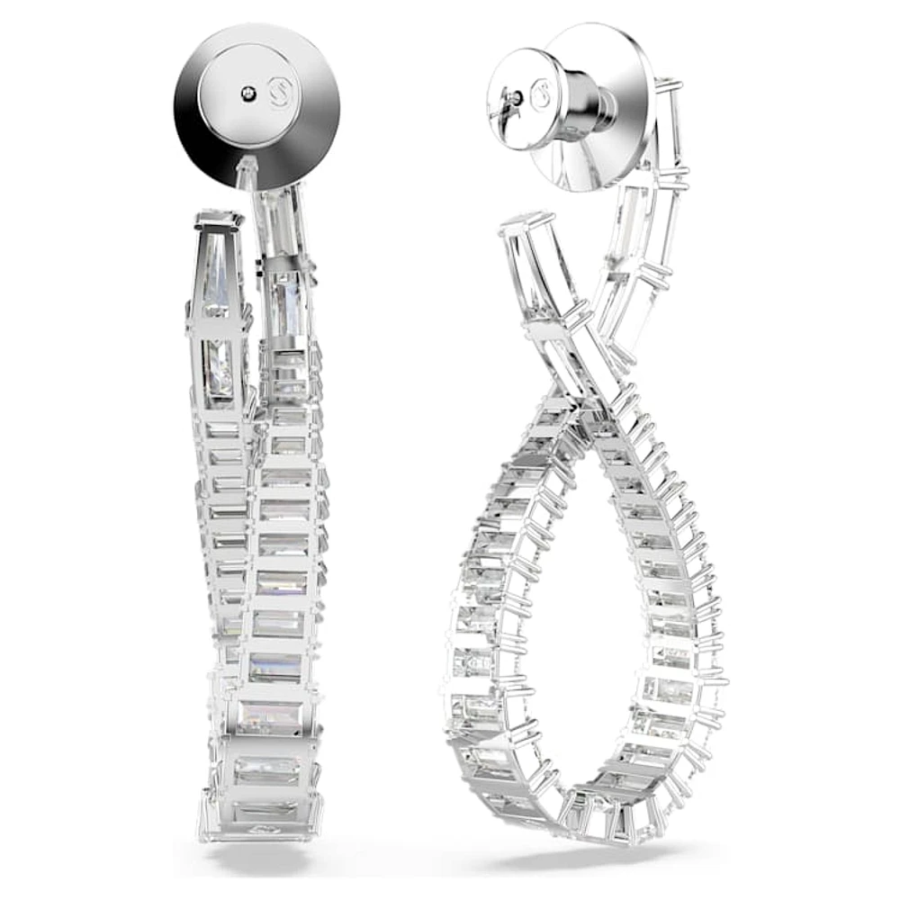 Hyperbola drop earrings, Infinity, White, Rhodium plated by SWAROVSKI