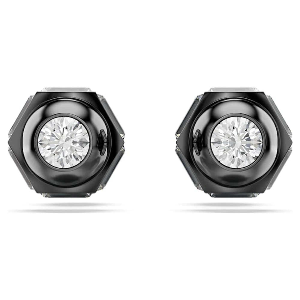 Numina stud earrings, Round cut, White, Ruthenium plated by SWAROVSKI