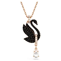 Swan pendant, Swan, Black, Rose gold-tone plated by SWAROVSKI