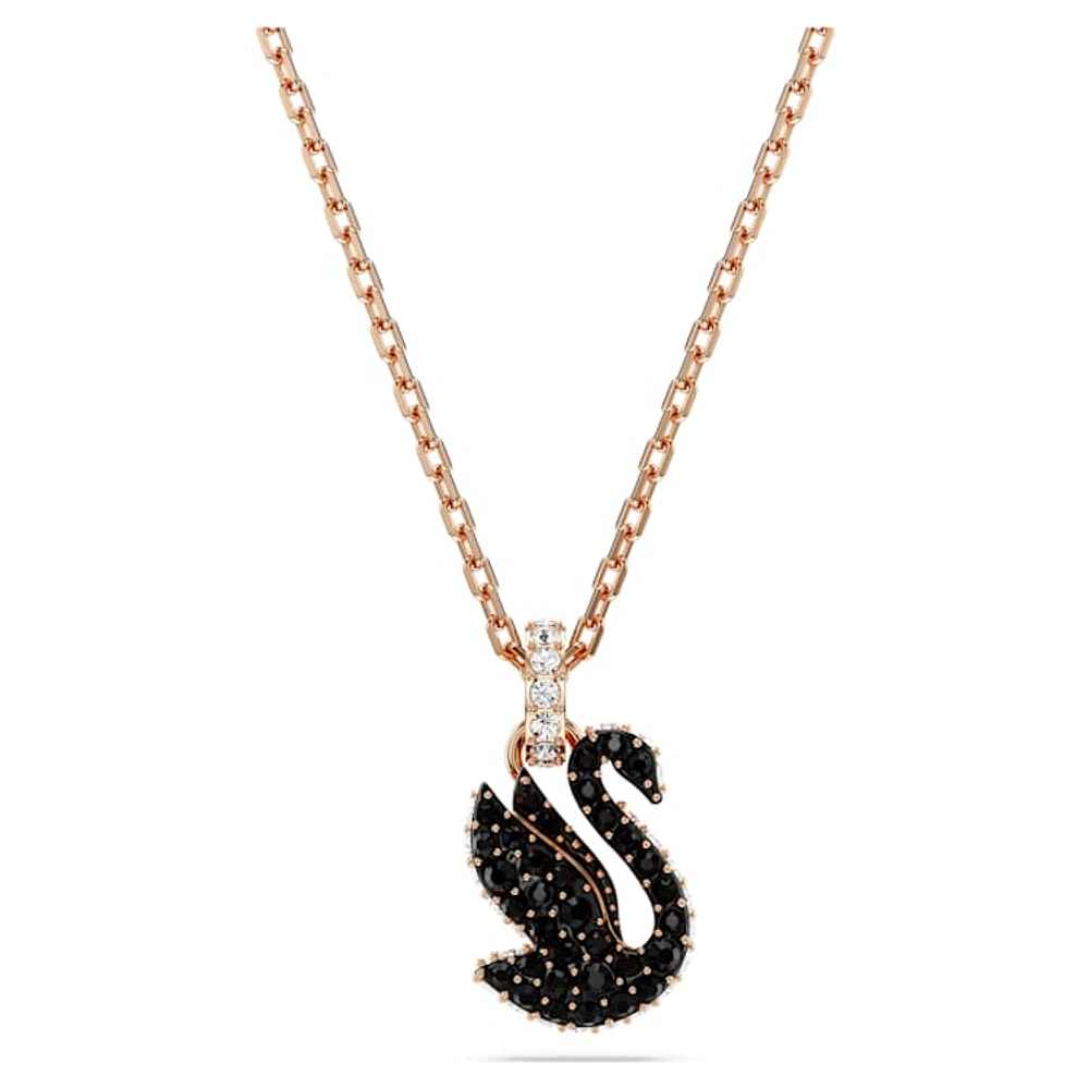 Swan pendant, Swan, Small, Black, Rose gold-tone plated by SWAROVSKI