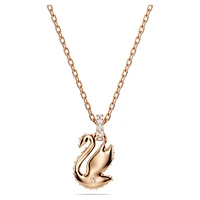 Swan pendant, Swan, Small, Black, Rose gold-tone plated by SWAROVSKI