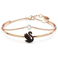 Swan bangle, Swan, Black, Rose gold-tone plated by SWAROVSKI