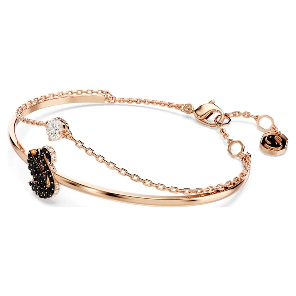 Swan bangle, Swan, Black, Rose gold-tone plated by SWAROVSKI