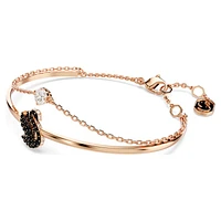 Swan bangle, Swan, Black, Rose gold-tone plated by SWAROVSKI