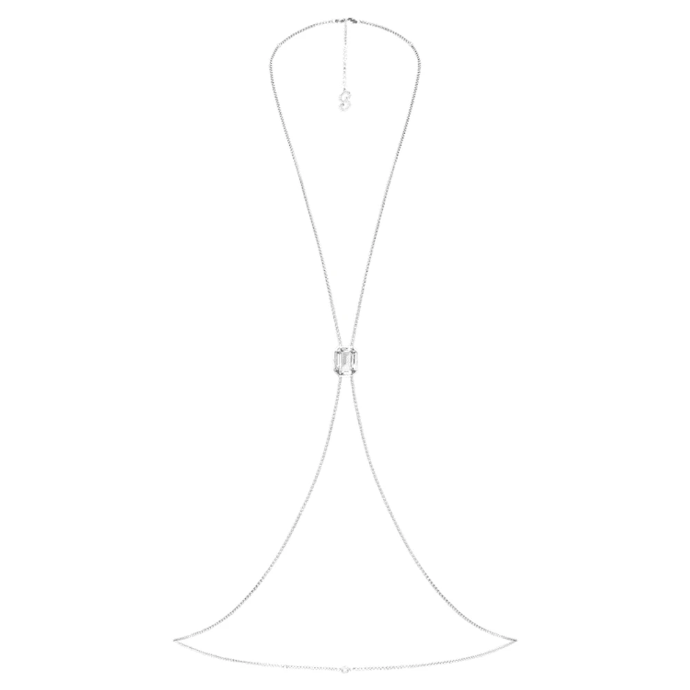 Swarovski x SKIMS body chain, Octagon cut, Box chain, X-shape, White, Stainless steel by SWAROVSKI