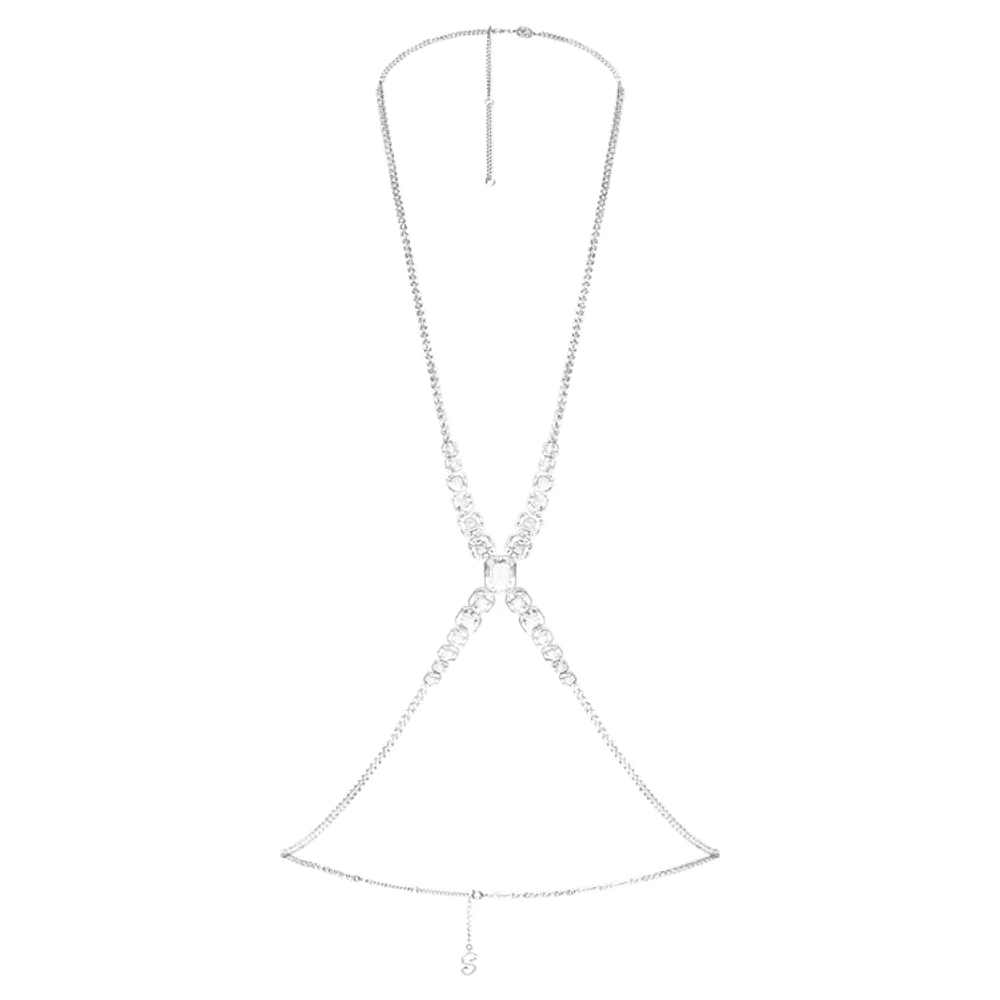 Swarovski x SKIMS body chain, Mixed cuts, Cupchain, X-shape, White, Rhodium plated by SWAROVSKI