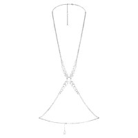 Swarovski x SKIMS body chain, Mixed cuts, Cupchain, X-shape, White, Rhodium plated by SWAROVSKI