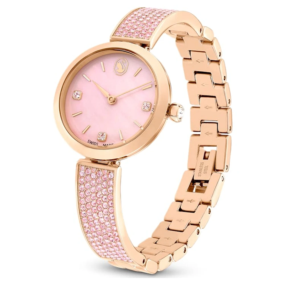 Illumina watch, Swiss Made, Crystal bracelet, Pink, Rose gold-tone finish by SWAROVSKI