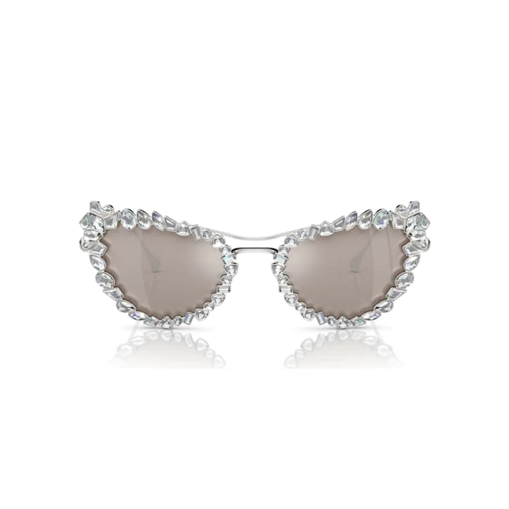 2 in 1 clip-on sunglasses, Statement, Cat-eye shape, SK7011, White by SWAROVSKI