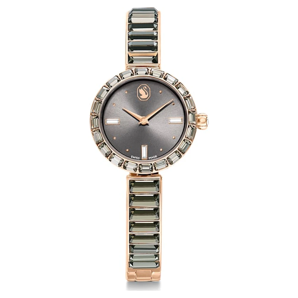 Matrix Bangle watch, Swiss Made, Crystal bracelet, Grey, Rose gold-tone finish by SWAROVSKI