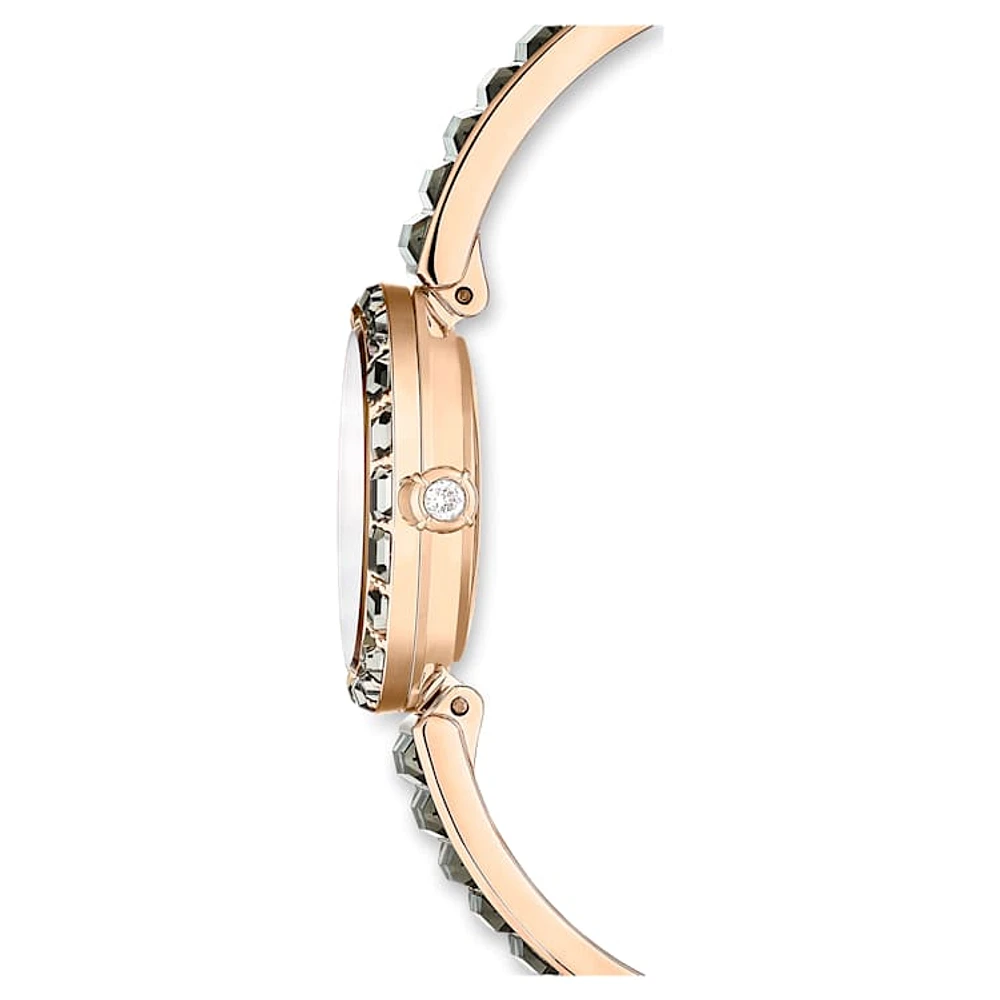 Matrix Bangle watch, Swiss Made, Crystal bracelet, Grey, Rose gold-tone finish by SWAROVSKI