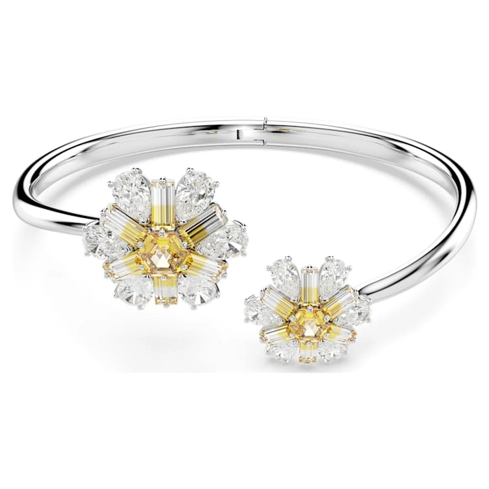 Idyllia bangle, Flower, Yellow, Rhodium plated by SWAROVSKI