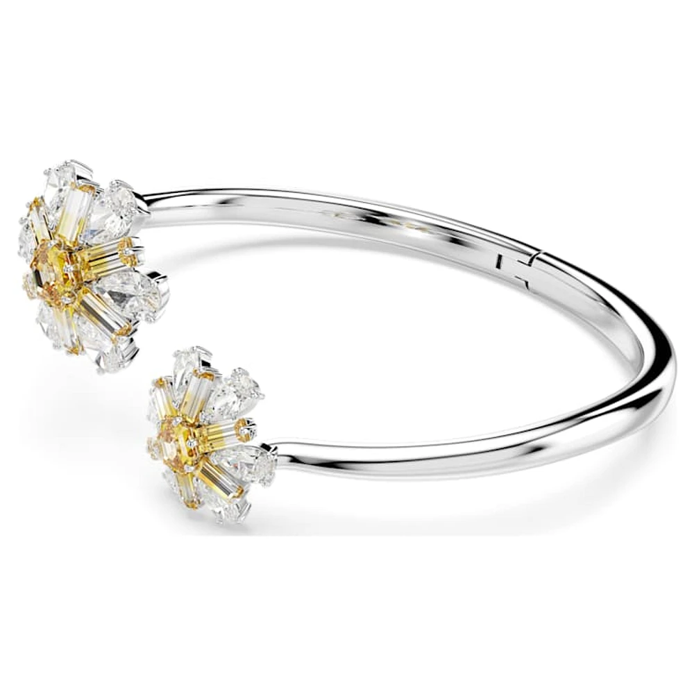 Idyllia bangle, Flower, Yellow, Rhodium plated by SWAROVSKI