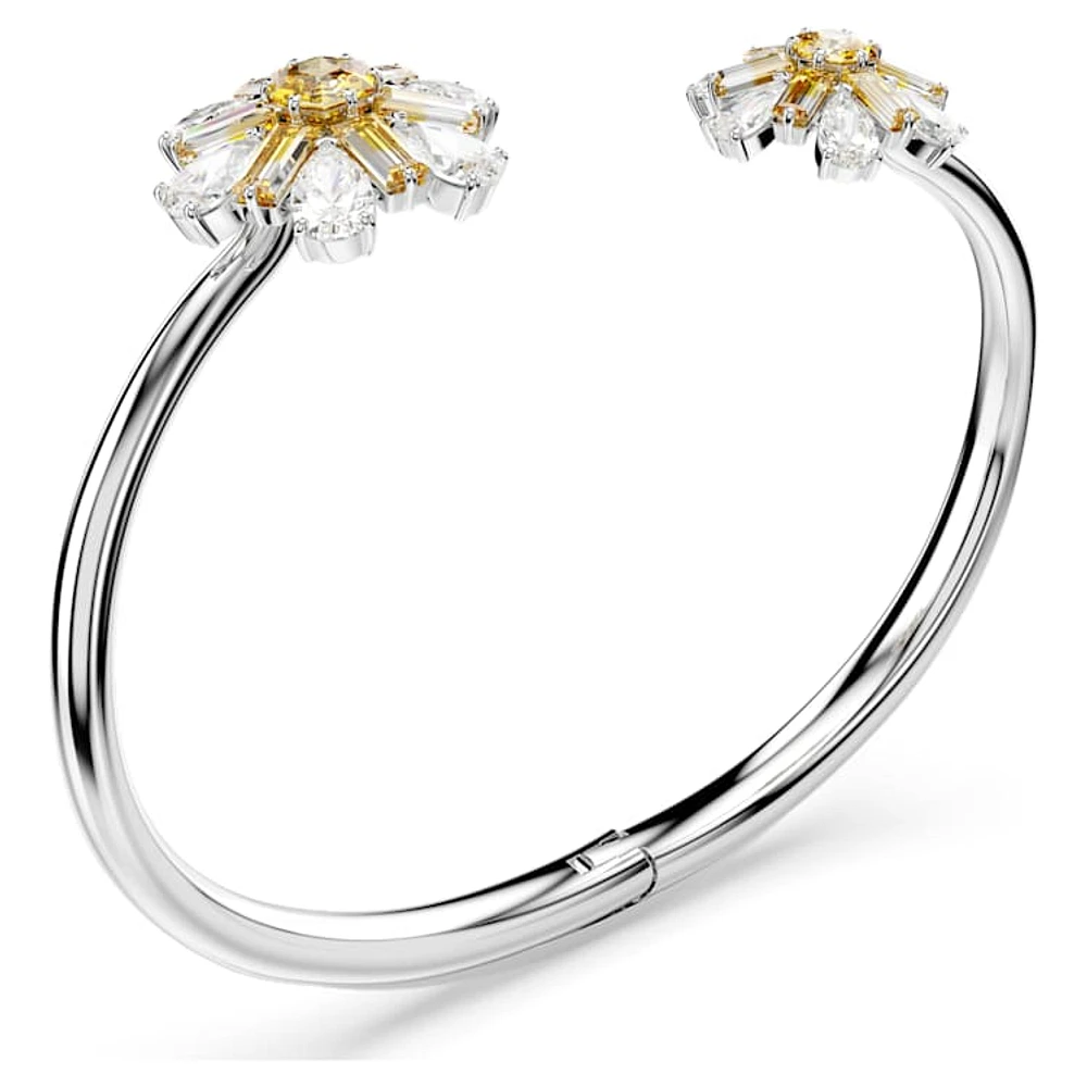 Idyllia bangle, Flower, Yellow, Rhodium plated by SWAROVSKI