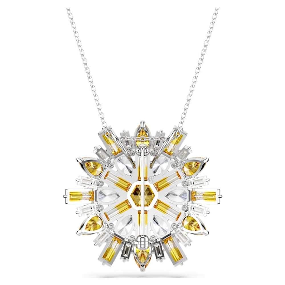 Idyllia pendant and brooch, Mixed cuts, Flower, Long, Yellow, Rhodium plated by SWAROVSKI