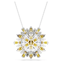 Idyllia pendant and brooch, Mixed cuts, Flower, Long, Yellow, Rhodium plated by SWAROVSKI