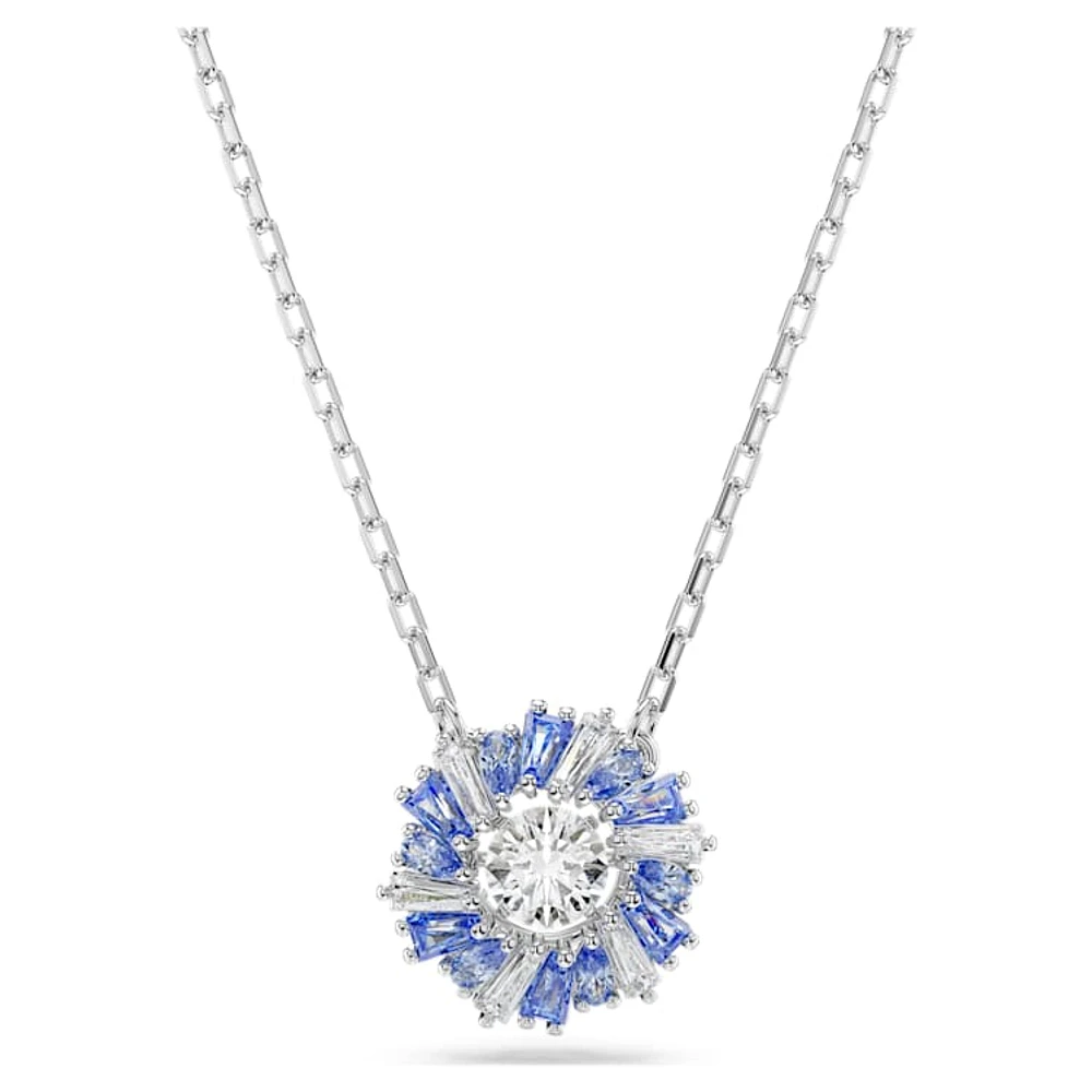 Idyllia pendant, Mixed cuts, Flower, Blue, Rhodium plated by SWAROVSKI