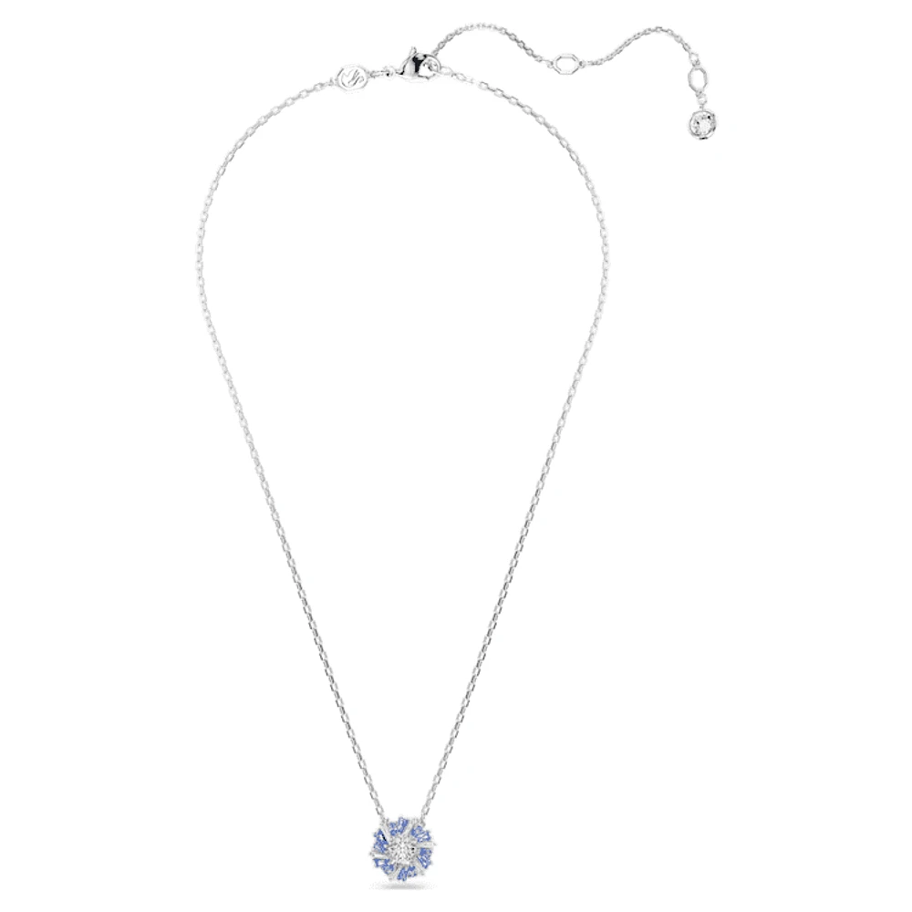 Idyllia pendant, Mixed cuts, Flower, Blue, Rhodium plated by SWAROVSKI