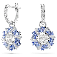 Idyllia drop earrings, Mixed cuts, Flower, Blue, Rhodium plated by SWAROVSKI