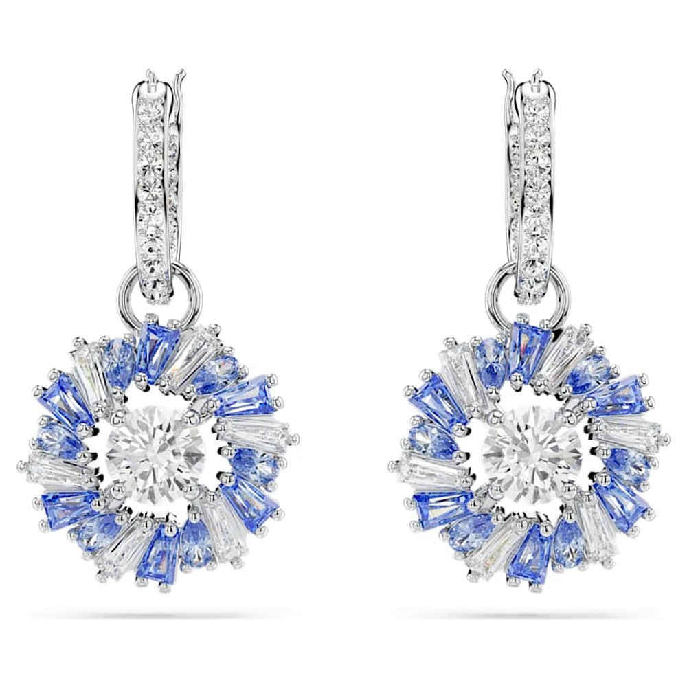 Idyllia drop earrings, Mixed cuts, Flower, Blue, Rhodium plated by SWAROVSKI